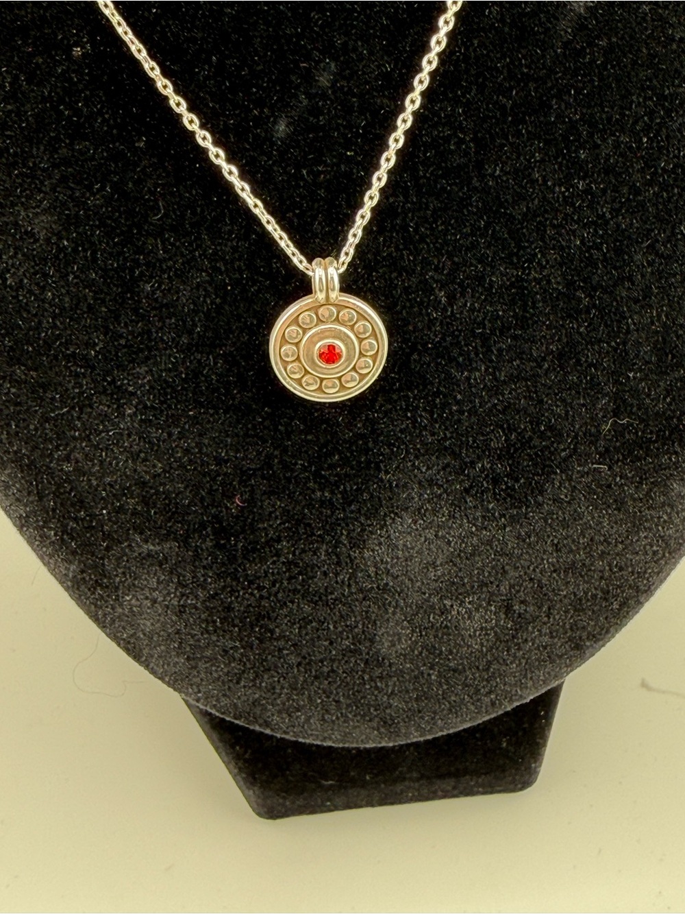 Brighton Pebble Tan Necklace Silver Tone Red Crystal Pendant & Matching Earrings
